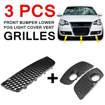 

Car Front+Left+Right Bumper Lower Fog Light Vent Grille Fit for VW POLO-GTI 06-09 MK4 9N3 ABS Black Auto Replacement Parts