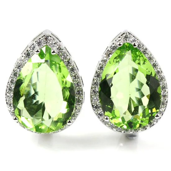 

Deluxe Top 18x13mm Drop Green Tsavorite Garnet, White CZ Woman's Wedding 925 Silver Earrings 22x16mm
