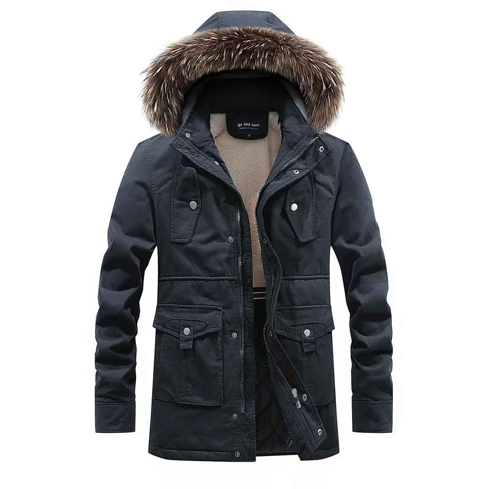 Модная зимняя куртка, Мужская парка, водонепроницаемая повседневная куртка, меховое зимнее пальто, длинный карман, кнопка, молния, худи, термо Топ#4O18# F