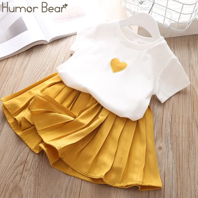 Humor Bear  Summer New Grils Clothes Korean Dot Girl Big Bow T-shirt+ Shorts Children Clothing Set Kids Girls Clothes Suit 4