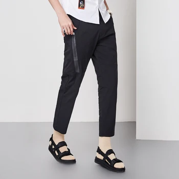 

Mark Fairwhale 2019 spring summer young men casual fashion solid zipper pocket breathable ankle length black pants 718222022034