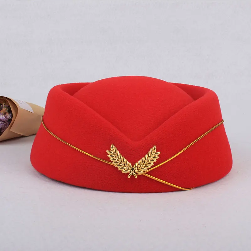 yandy costumes 2019 Party Cap Wool Felt Air Hostesses Beret Hat Base Cap Airline Stewardess Sexy Formal Uniform Hat Caps Accessory Roll play anime cosplay female Cosplay Costumes