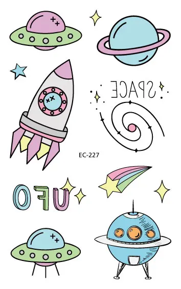 Детская космическая серия, награда, временные татуировки для мальчиков и девочек, Мультяшные астронавты, художественные татуировки, наклейки с изображением планеты, переводные тату с водой - Цвет: EC-227
