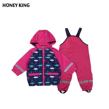 Enfants Filles Coupe-Vent Imperméable Veste Costume + Salopette Enfant Imperméable Réfléchissant Article Chaud Polaire Pour 2-4 T enfants Survêtement
