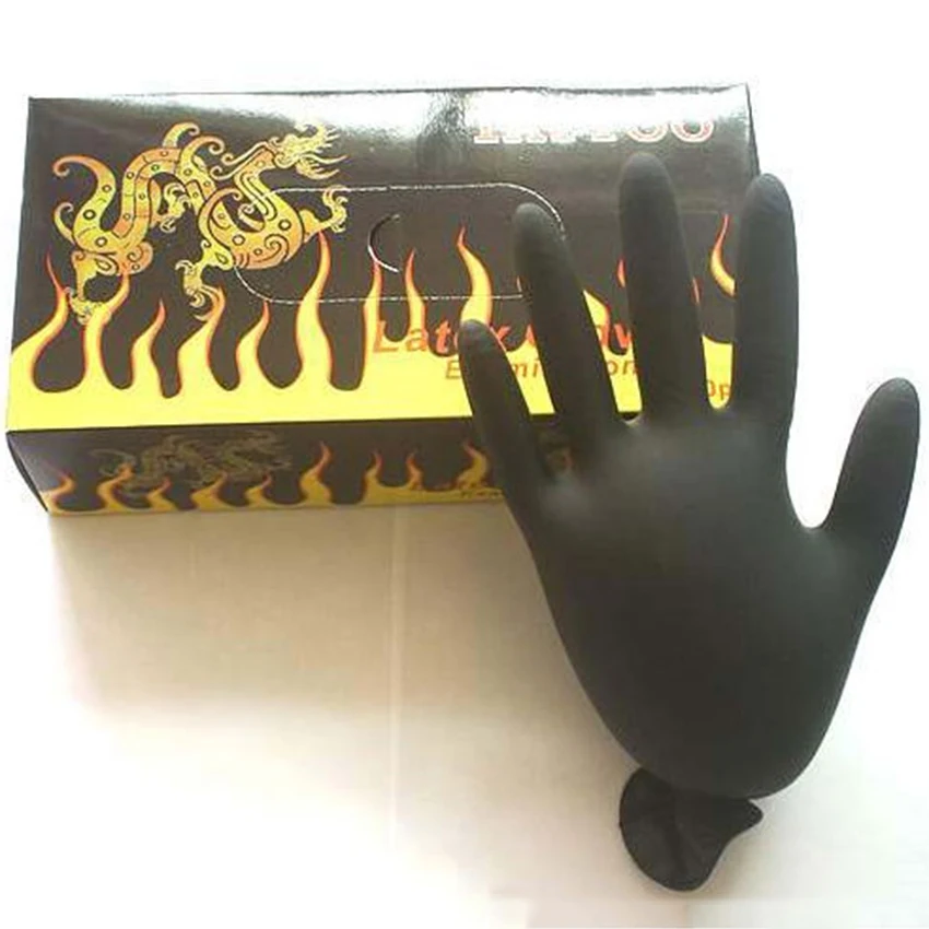 50Pairs/Box Flame Disposable Black Sterilized Latex Rubber Tattoo Gloves 2015 New Tattoo