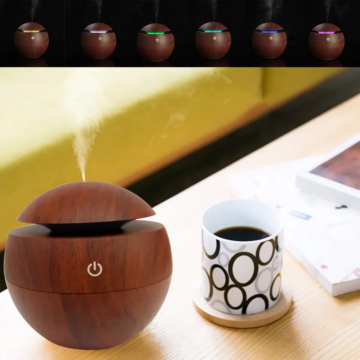 

warmtoo Wooden Grain USB LED Light Ultrasonic Cool Mist Aromas Humidifier Air Diffusers Fragrances For Office Home Car Usdd