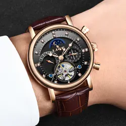 LIGE Tourbillon механические часы Для мужчин Автоматическая Классический розового золота кожа механические наручные часы Reloj Hombre 2019 роскошные