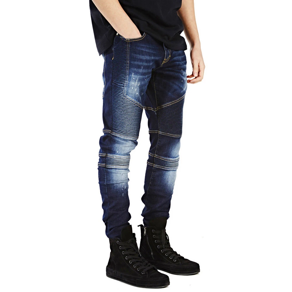 

DOMBBFY Hop hop men jeans Jogger locomotive Stripe Slim jeans fashion autumn Swag Biker Denim Pants Medium Washed Pencil Pants