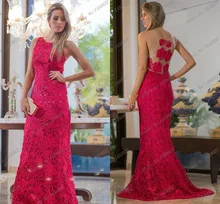 Neue Ankunft 2016 Burgund Prom Dresses Mantel Scoop Applique Bodenlangen Spitzenkleid Partyabend Elegant Robe de Soiree