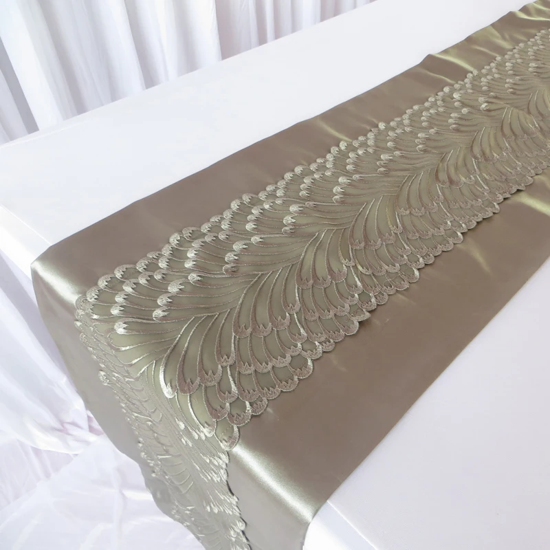 Free Shipping Silver Lace Satin Table Runner Hot Sale Table Runnerin