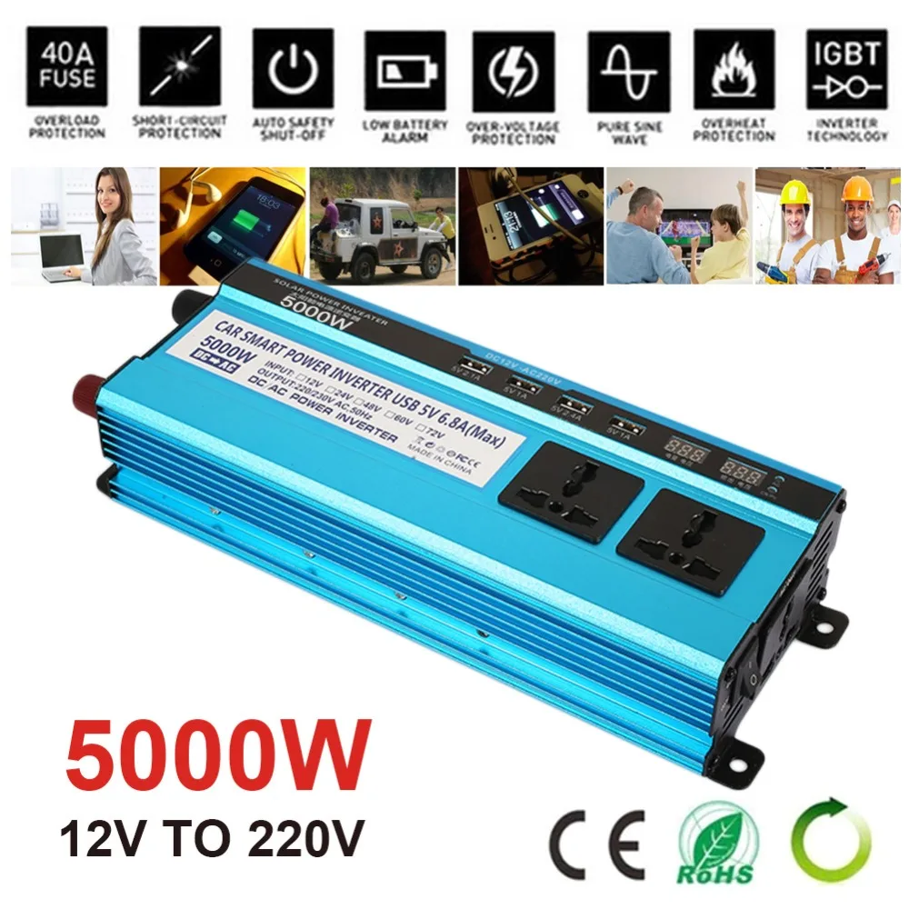 

Vehemo 4USB Car Inverter Adapter Converter High Performance Vehicle Solar Power Inverter Aluminium Alloy Portable Outdoor