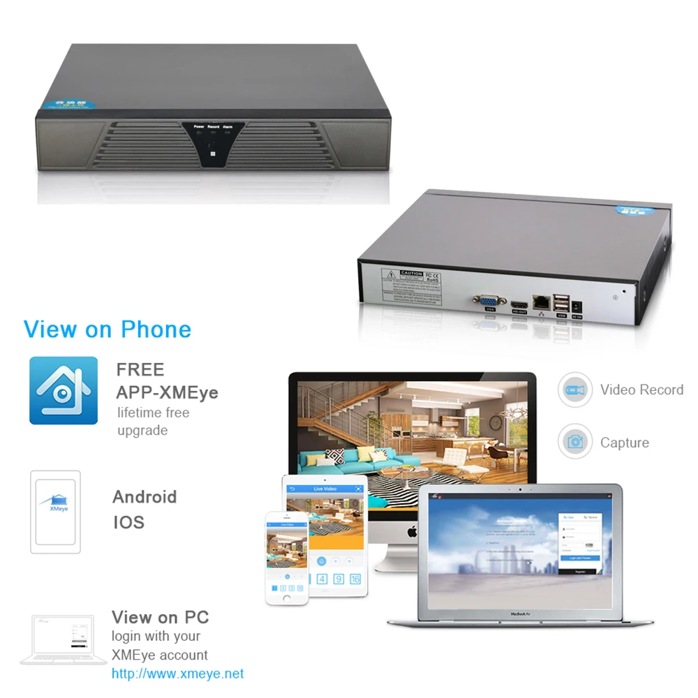 Сетевой видеорегистратор YiiSPO 16 каналов 5 МП NVR H.265 4K HDMI Поддержка H.264 IP CCTV XMeye APP
