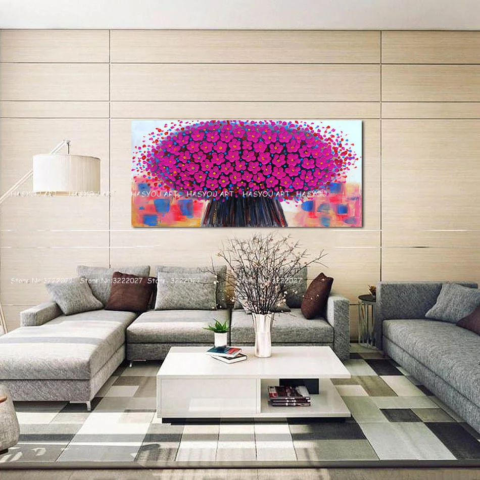 Unframed-Romantic-Purple-Flower-Palette-Knife-Oil-Painting-Handpainted-Wall-Art-Picture-Modern-Home-Decor-For