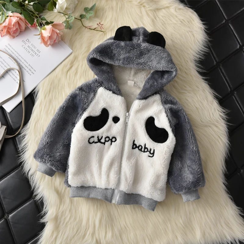 Baby Girl Winter Clothes Coa Baby Boy Coat Panda  Double Velour Warm  Long-sleeve Cute Heavy Weight For Baby Coat