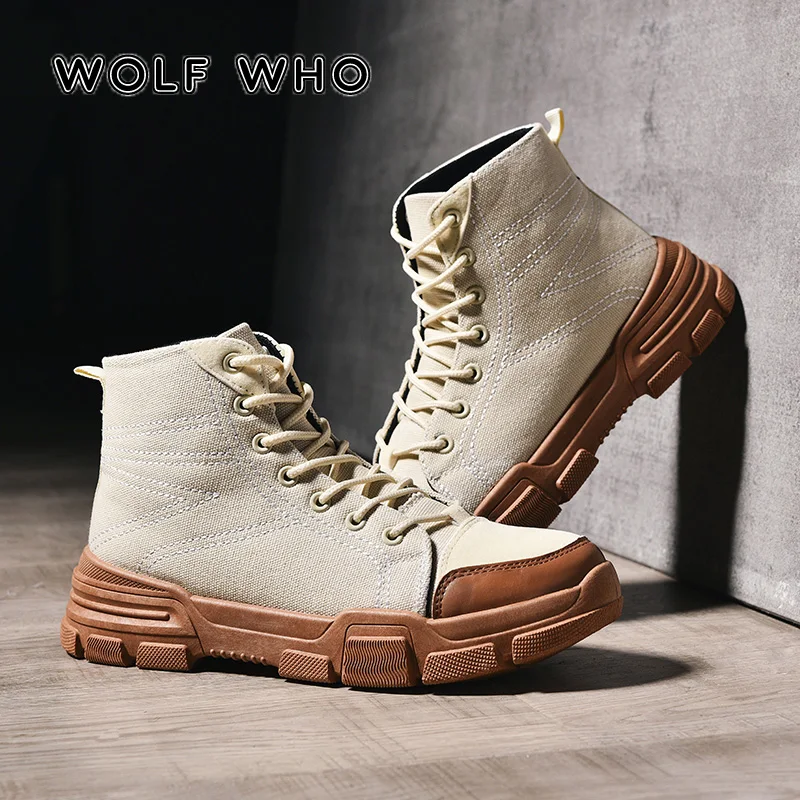 

WOLF WHO Men Boots New 2018 England style Warm Male casual Martin Boots High Top Espadrilles Man Ankle Boots buty meskie X-152
