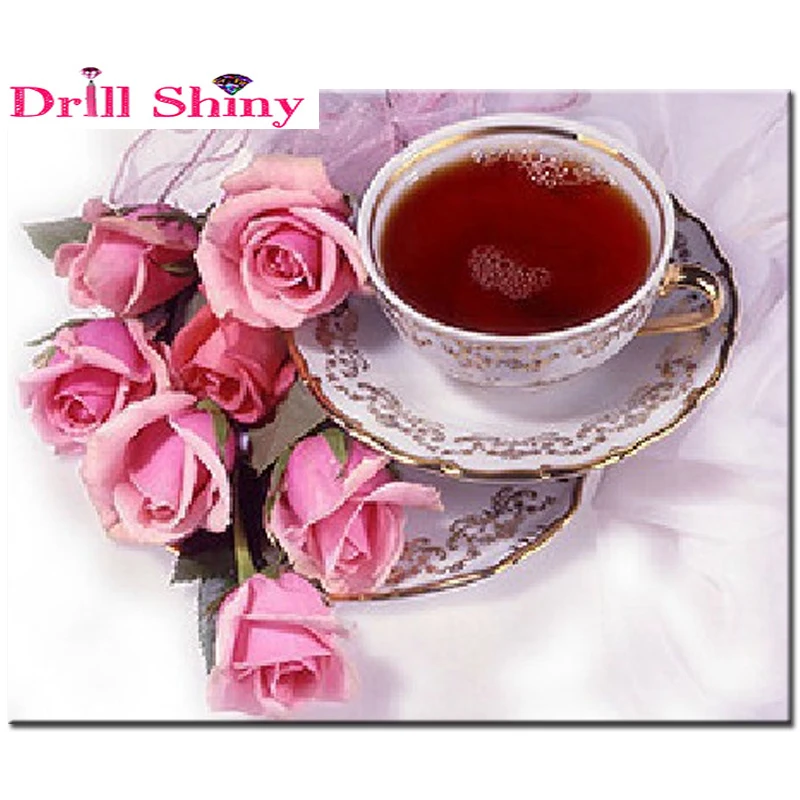

Needlework Diy Diamond painting pink rose cup Cross Stitch handwork diamond embroidery full square diamond mosaic decorative