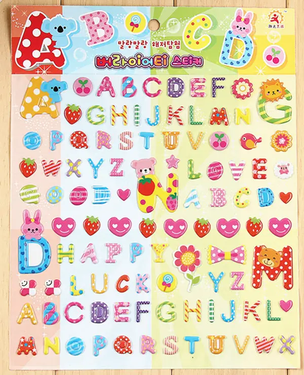 Children's stickers, bubble stickers, cartoon animals, digital alphabet fish, cake change, smiling face paste 8