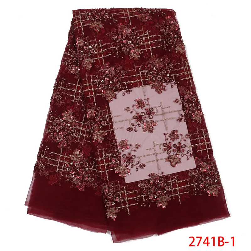 

Luxury African Tulle Laces Latest Handmade Beads Lace Fabric High Quality Nigerian Bride Beaded Lace Embroidery Lace APW2741B