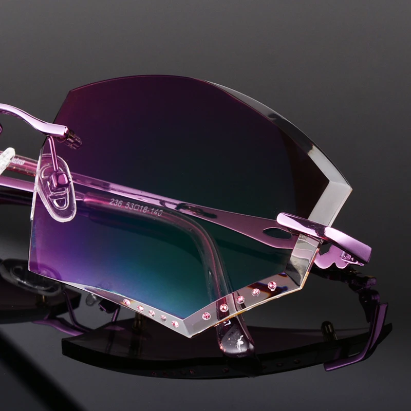 

Designer Glasses Frameless Diamond Purple Ultra-light Trimming Glasses Rimless Prescription Sunglasses Nearsighted Glasses
