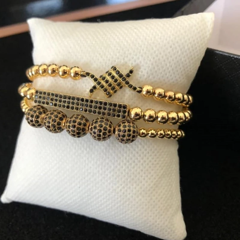 

3pcs/set Luxury Charm Gold CZ Bal Ball Bracelets Sets For Women Men Cubic Micro Pave CZ Braiding Bracelet Bangle Set Man Jewelry