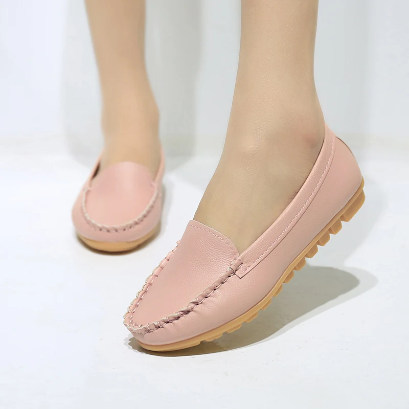 Autumn Spring Women Loafers Leather Slip on Shoes White Woman Shoes Ladies Solid Flats Boat Black zapatos mujer 2433