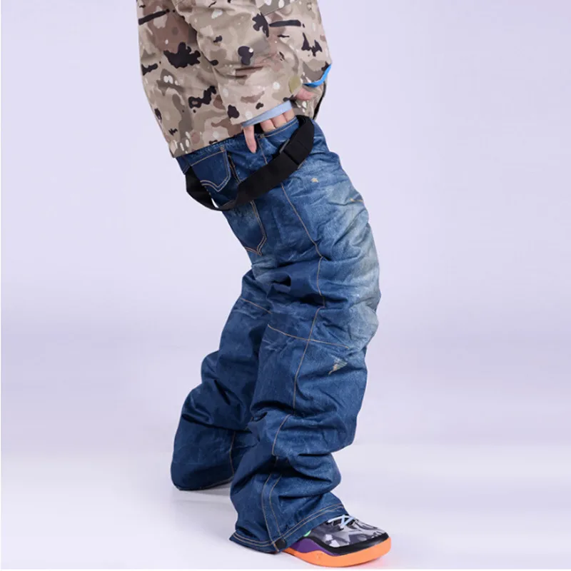 

2016 Full protection denim men waterproof Windbreak Wear ski pants snowboard ski winter promotion free delivery S-XXL