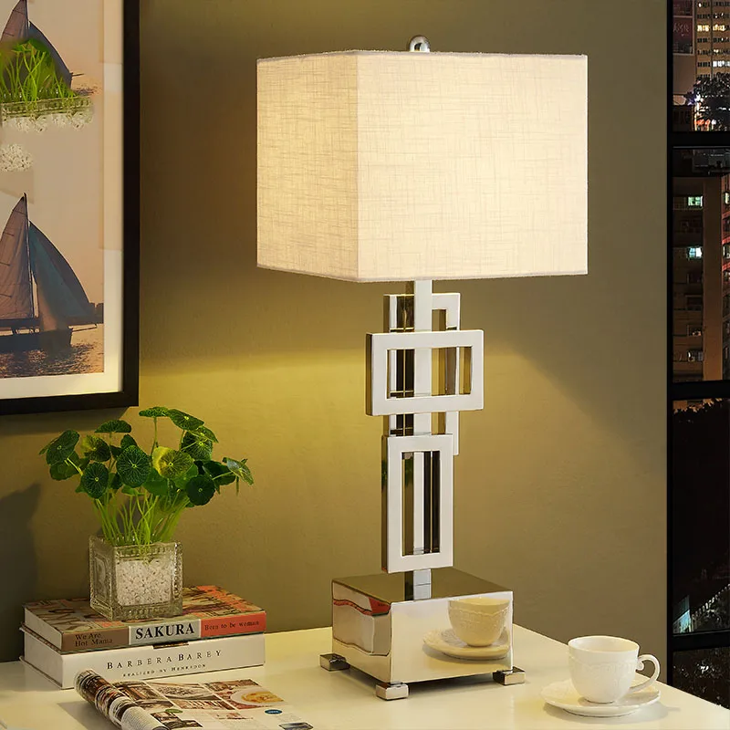 Modern Table Lamp With Fabric Lampshade LED Lamparas de mesa Metal Desk Light E27 Hotel Lighting