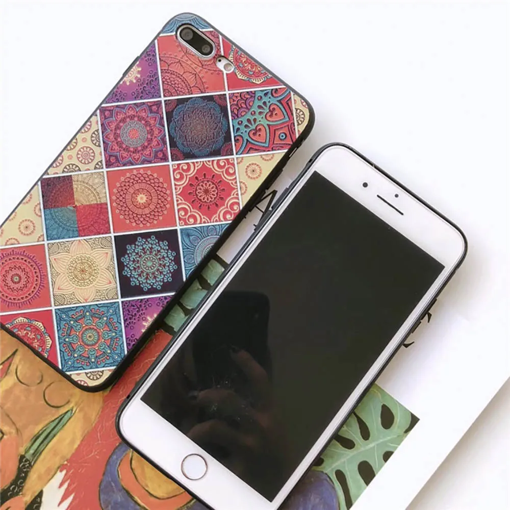 Eqvvol Mandala Flower Vintage Phone Case For Apple iPhone X 8 7 6 6S Plus Cases Fashion Rhombic Patterned Soft TPU Back Cover