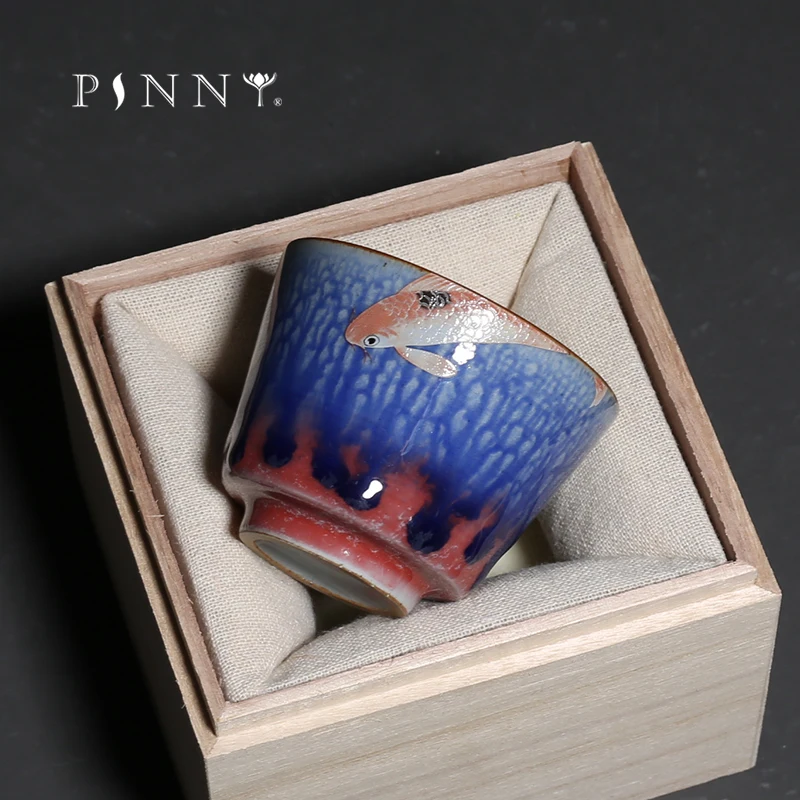 

PINNY 100ML Fambe Fish Master Cup Vintage Traditional Chinese Tea Bowl Kung Fu Teacups Pigmented Drinkware
