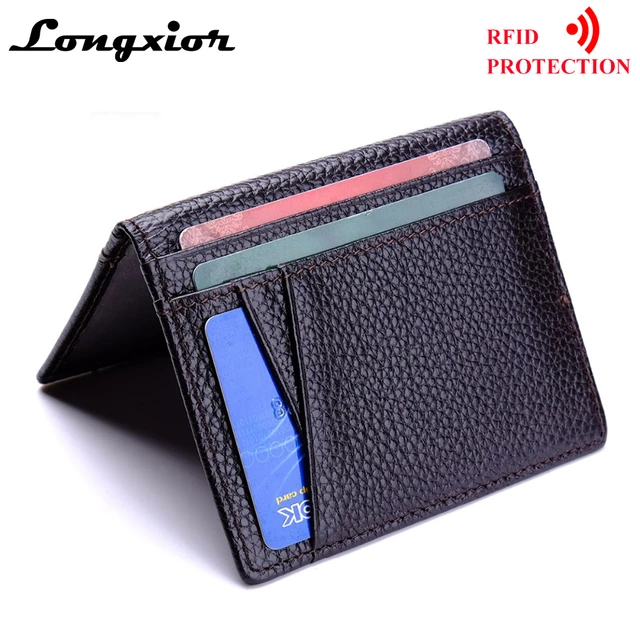 Slim Bifold Front Pocket Wallet 2 ID Window Credit Card Holder Genuine  Leather RFID Blocking $12.99