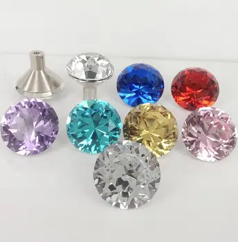 

FAST SHIPPING 25mm 30mm Colored Diamond Cut Crystal Knob w Zinc Alloy Base Cabinet Handle Door Pulls