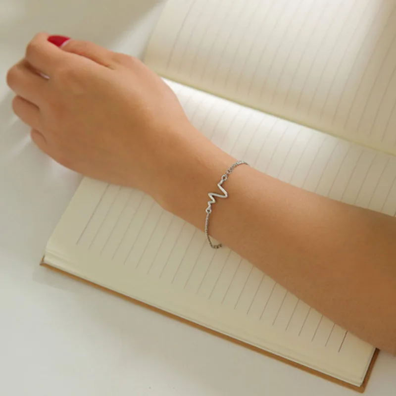 Модный простой индивидуальный металлический браслет ЭКГ фигура молния браслет Пара сердцебиение браслет "Частота" браслет