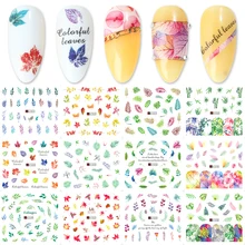 12 дизайнов, наклейки в виде листьев, летние Слайдеры для ногтей, смешанные цвета, Водные Наклейки, цветок, клен, обертывание, аксессуары для ногтей, тату, BEA1549-1560