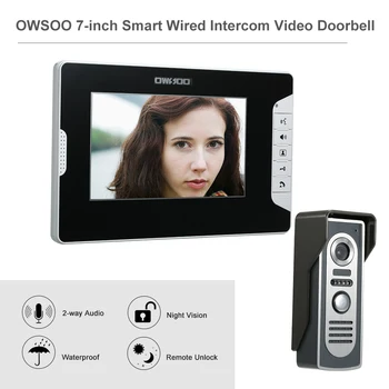 

OWSOO 7 Inch Video Door Phone Doorbell Video Intercom Kit Outdoor Camera Waterproof Night Vision Hands-free Call Home Security