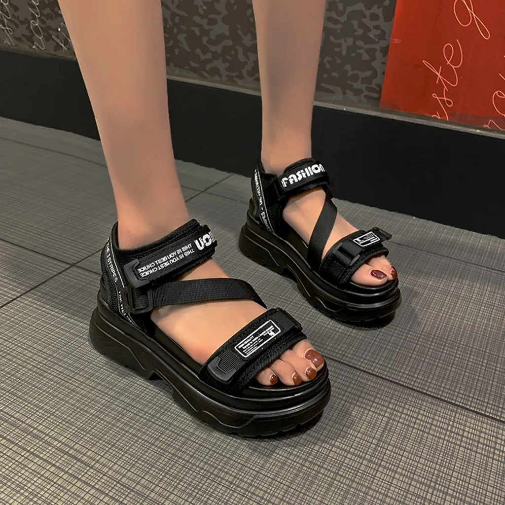 

SAGACE 2019 Summer Shoes Women's Neutral Hook Loop Shoes Open Toe Letter Flat With Sandals Fashion Beach Outdoor Sport Shoes J11