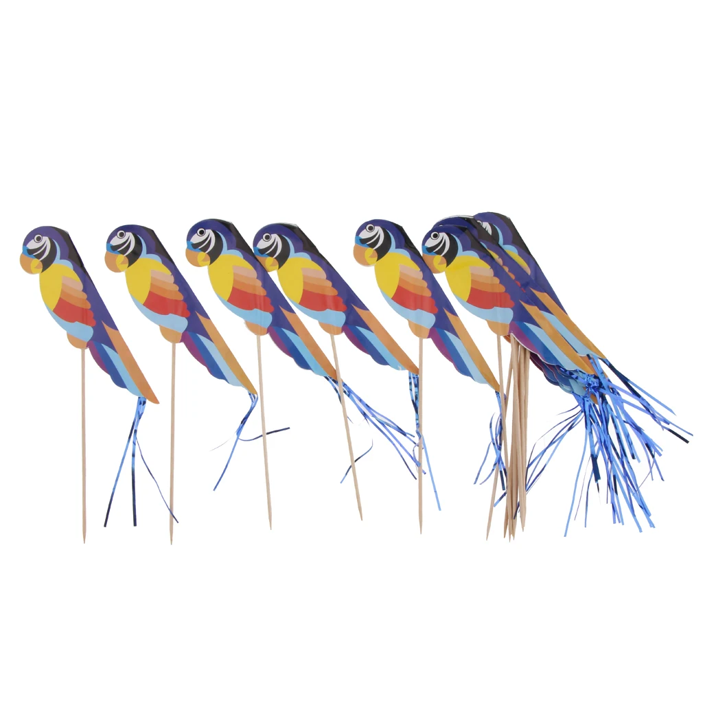 Pack of 50pcs Colorful Foil Parrot Fruit Sticks Cupcake Picks Party Decor