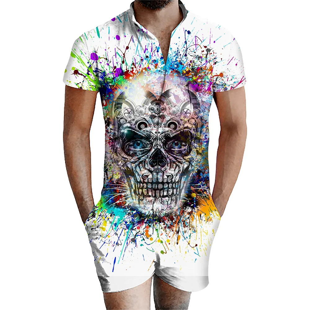 

2019 New arrive Beach 3D Men Rompers Short Sleeve O Neck Summer Beach Bro Romper Outfits One Piece Jumpsuit Overalls With Pocket