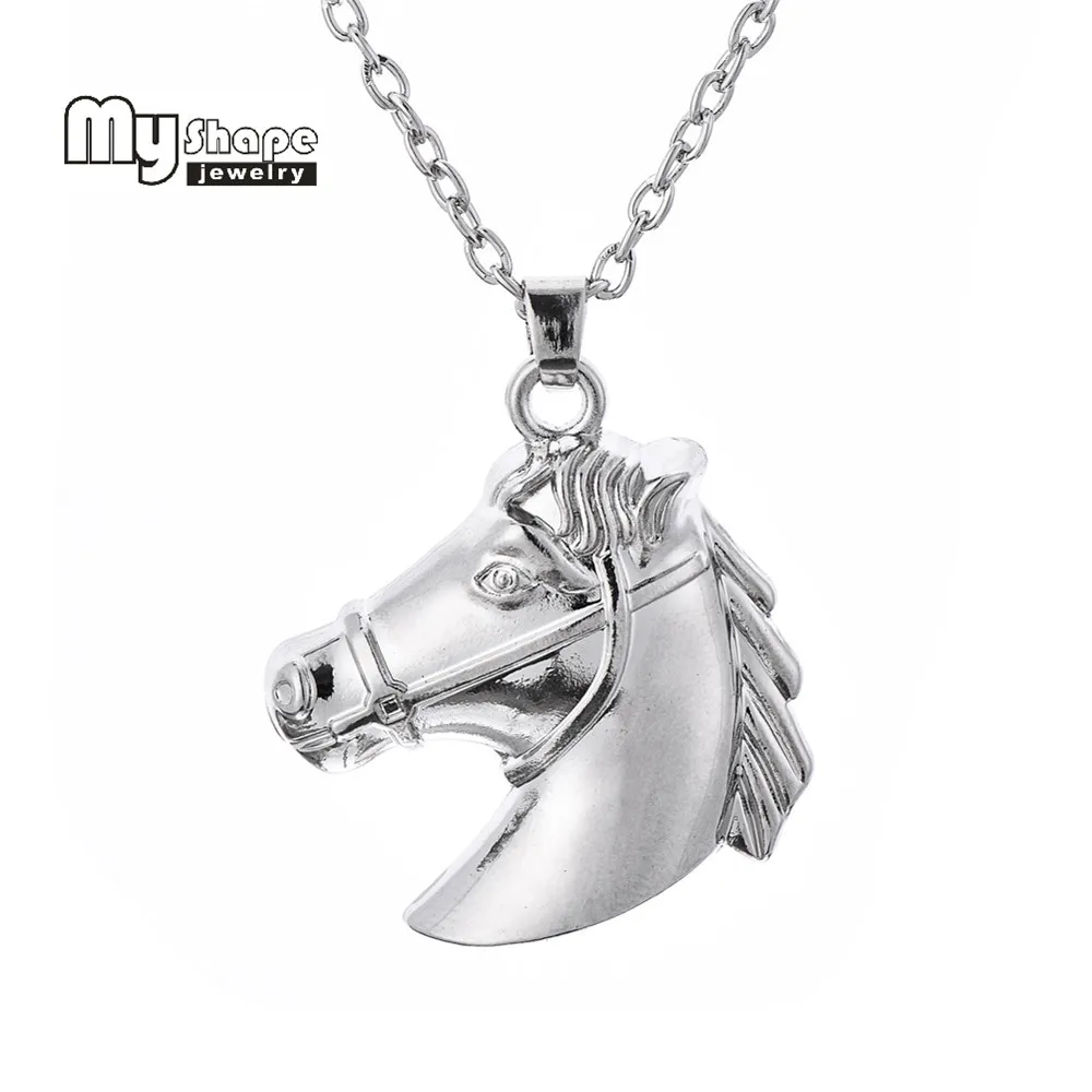 my shape Horse Head Riding Simple Popular Hot Vintage Antique Silver Color Silver Horse Head Pendant Chain Necklace Women