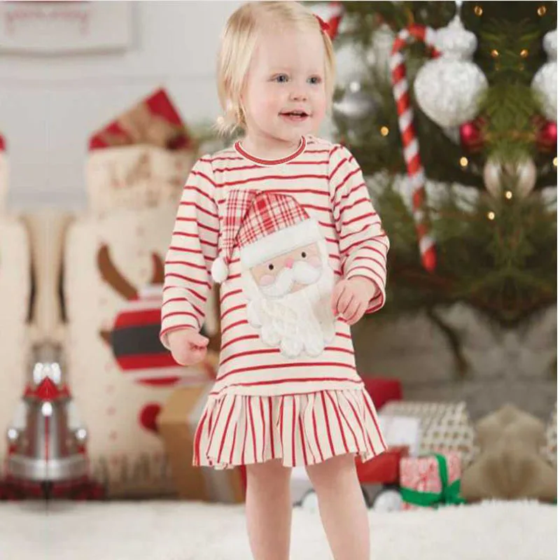 cute baby girls dress 2018 Christmas cartoon Santa Claus deer clothing for 0-6Y kid girls stripe Long sleeve princesse dress