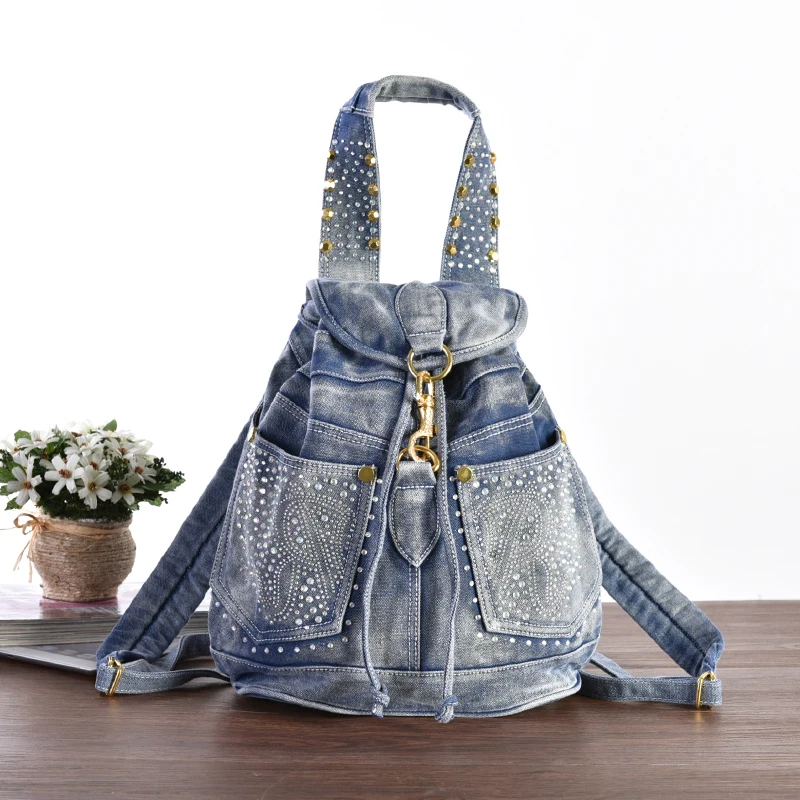 New Fashion Solid Small Messenger Backpacks DayPacks school Bags Denim Jeans Girl s Women Travel Cross