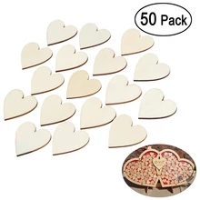 50 шт 40 мм пустые деревянные древесные срезы сердца украшения вырезы для вечерние свадебные декорация рукоделие хобби(дерево цвет