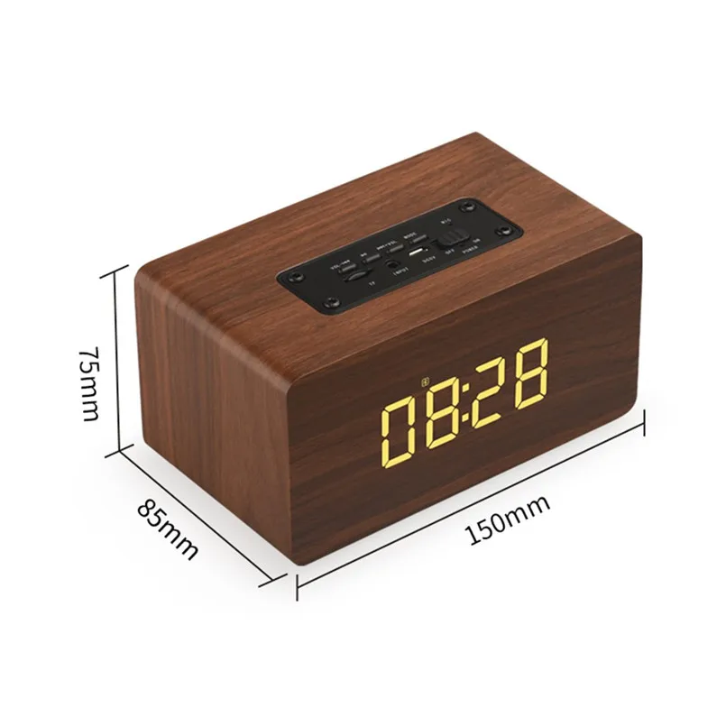 1PCS Bluetooth Speaker Double Speakers Wood Wireless Bluetooth Speaker Support Clock FM Bluetooth+AUX+TF 3 Play Modes 40MR2209