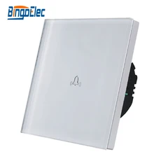 EU/UK standard AC110-250V,white toughened glass panel touch doorbell switch wall bell switch