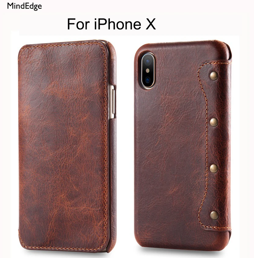 Genuine Real Flip Leather Slim Simple Business Style Hard Back Cover Phone Case For iPhone X Case Wallet Luxury Brand For Women