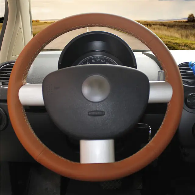 MEWANT Black Genuine Leather Car Steering Wheel Cover for Volkswagen VW