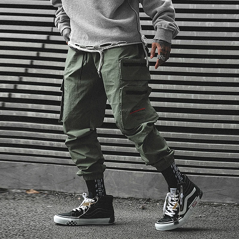 

2019 Hip Hip Streetwear Men's Joggers Pants Men Zippers Cargo Pants Elastic Waist Harem Trousers Sweatpants ABZ426
