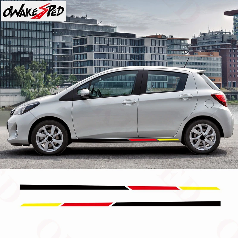 Racing Flag Color Stripes Car Door Side Skirt Stickers For Toyota Vitz Yaris 2007-2016 Sport Styling Auto Body Vinyl Decals (1)