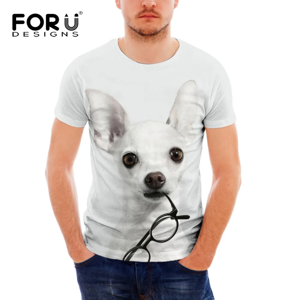 

FORUDESIGNS Cute Chihuahua Printed Tops Tee Summer Short Sleeve for Men Casual Man 3d Animal Tshirt Personalized T-shirt XXL