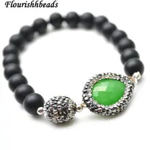 Натуральный 8 мм матовый черный оникс агат Камень круглые бусины зеленый нефрит падение эластичный браслет модные вечерние ювелирные изделия