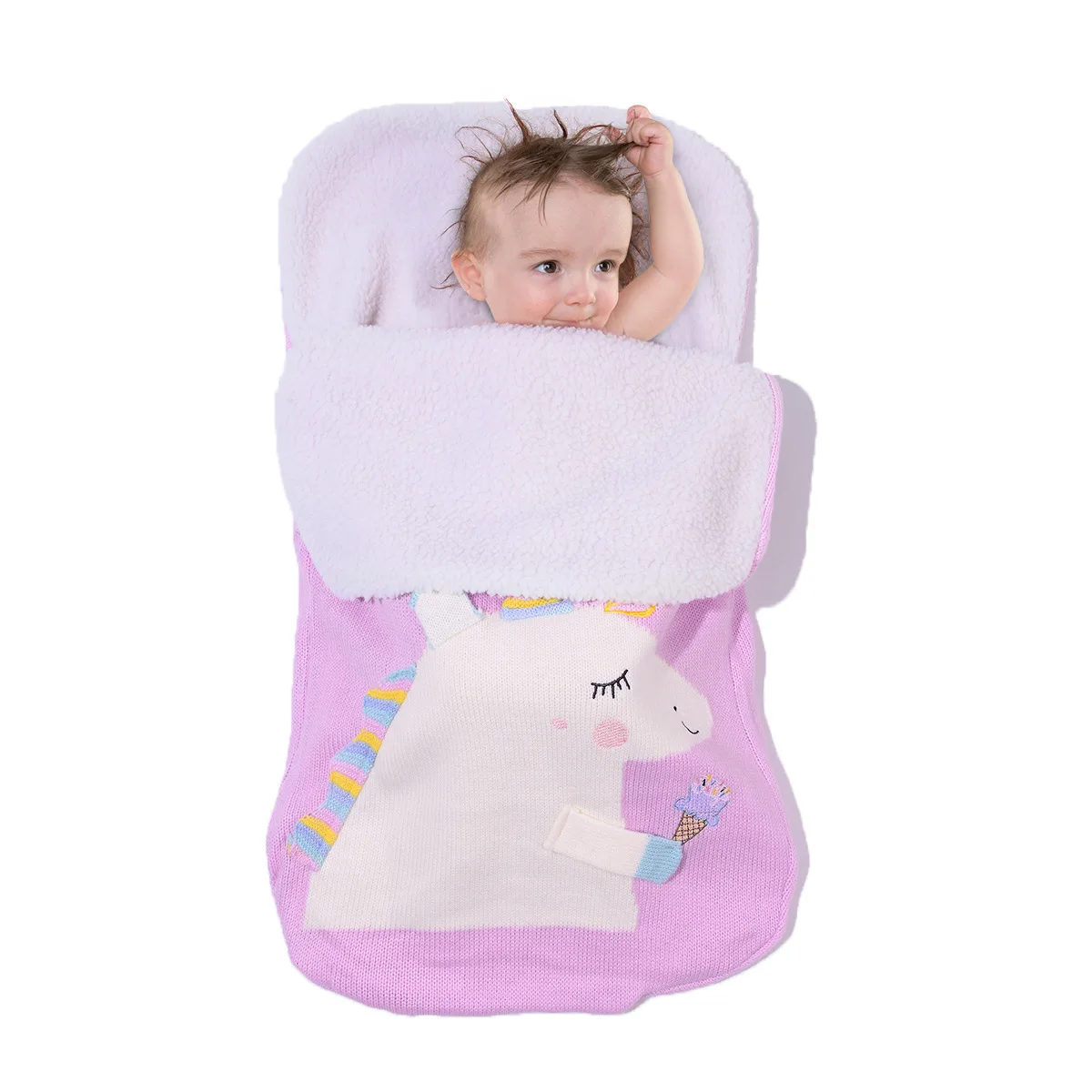 Мультяшный Единорог детский спальный мешок кашемировая вязаная коляска Одеяло Теплый спальный мешок детский утолщенный шерстяной
